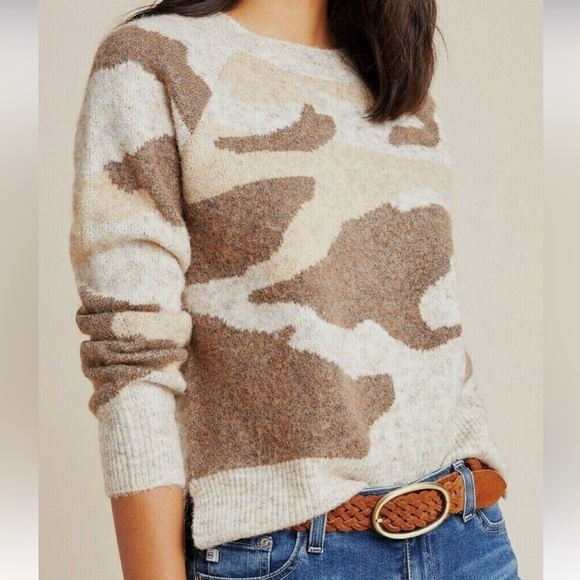 Anthropologie Small Tan Camo Sweater - Picture 5 of 6